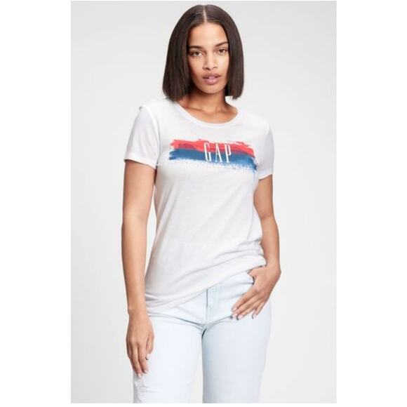 Gap Factory Women's White 4th of July Red & Blue Favorite T-Shirt - Picture 1 of 5